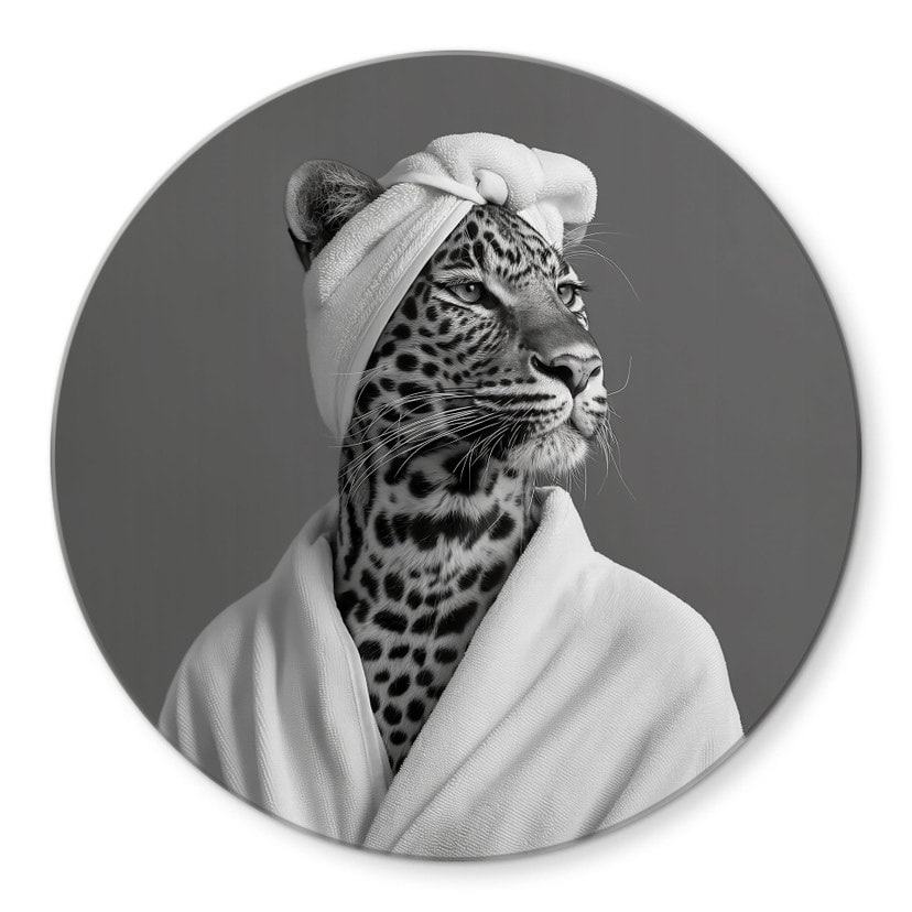 Glasschilderijen Royale Spa time-out met luipaard - Rahner - Rond