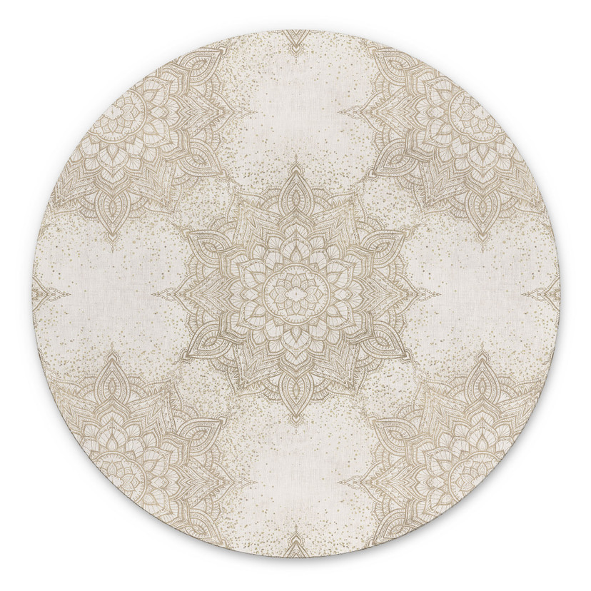 Billede Elegant mandala i sandguld - Bloomery Decor - rund – print på aluminium (Alu-Dibond)