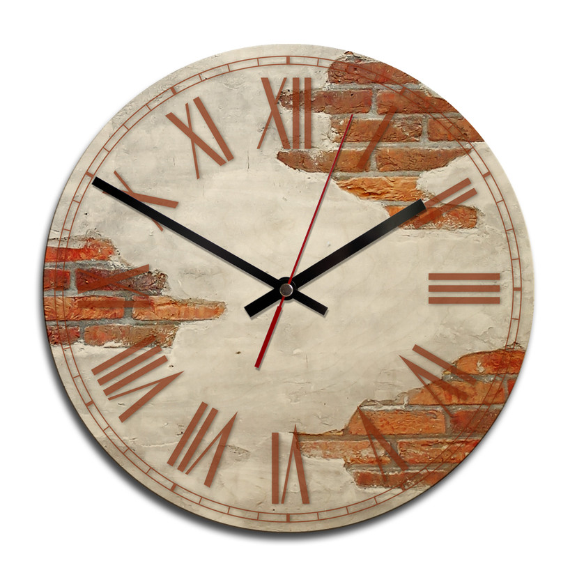 Horloge murale en bois - Mur de briques