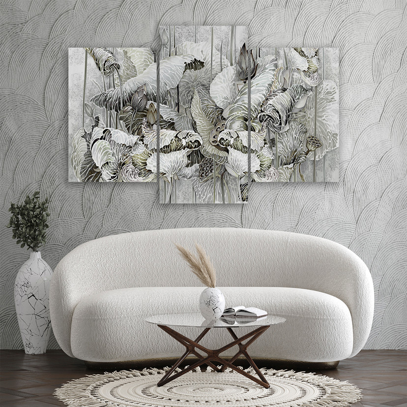 3 stykke lærredstryk, Saint Lotus-blomster