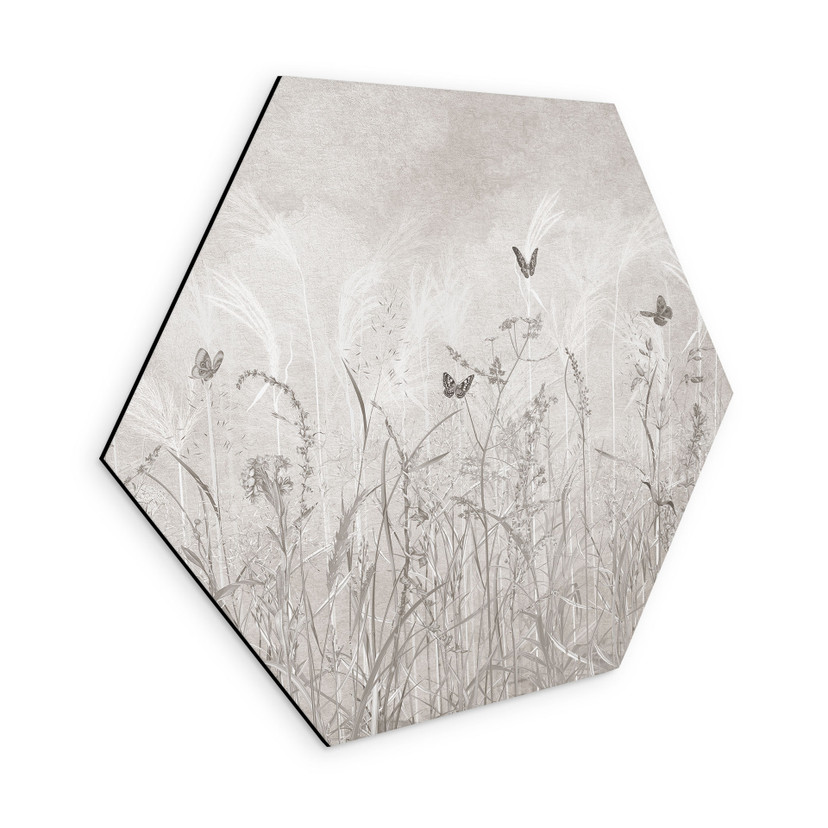 Wanddecoratie wilde bloemenweide met vlinders in Scandinavisch design - Ms Tiff - Alu-Dibond