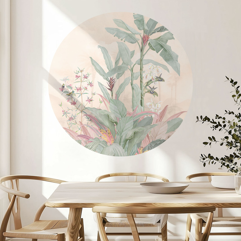 Wallsticker Tropisk idyl med kolibri abrikos - Bloomery Decor - Round