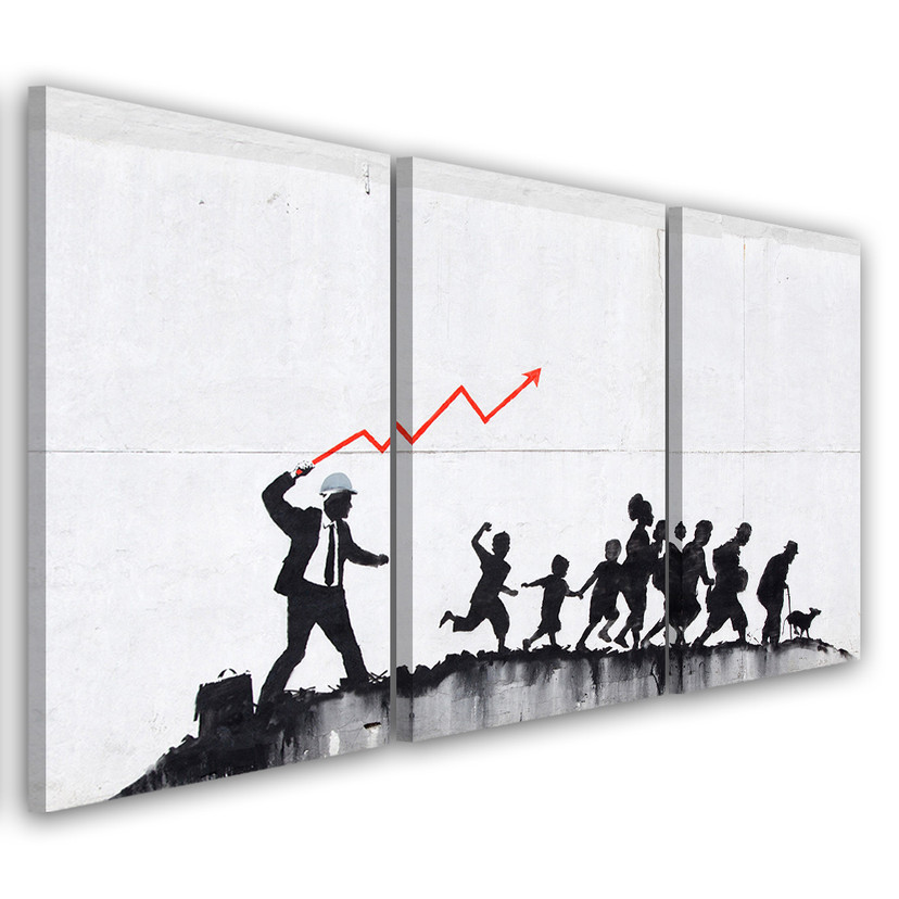 3 stykke lærredstryk, vægmaleri Banksy Graffiti