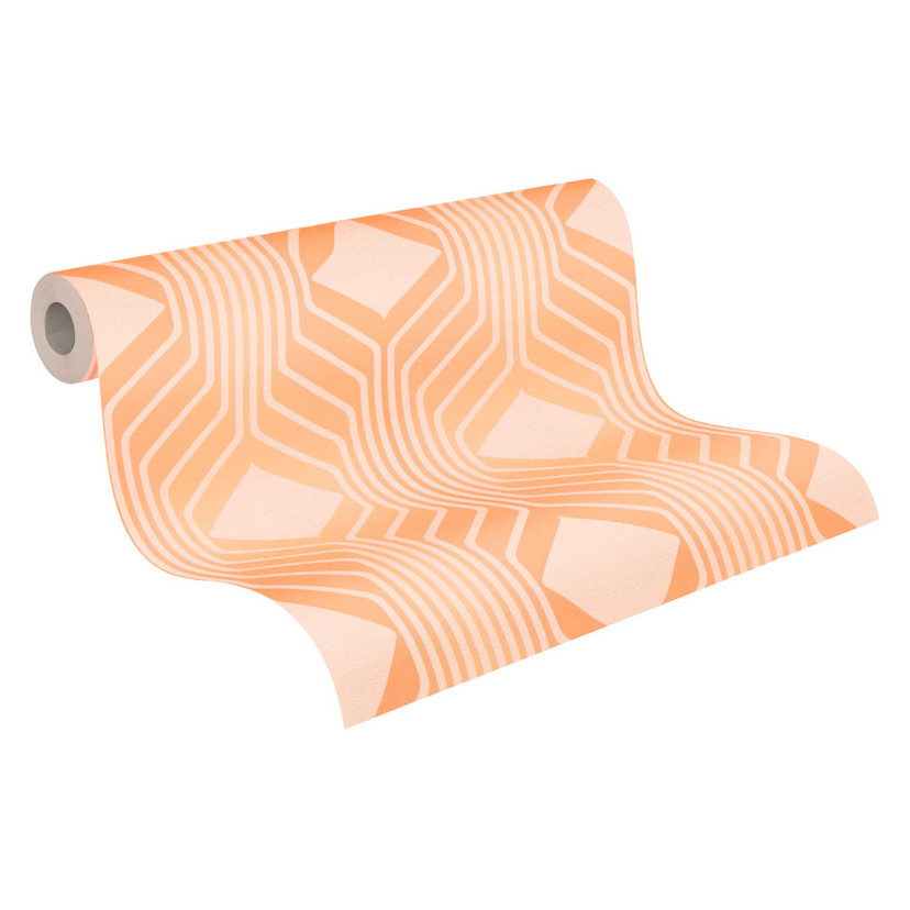 Tapeta retro pomarańczowo-beżowa - abstrakcyjna tapeta z włókniny w stylu vintage - wzorzysta tapeta