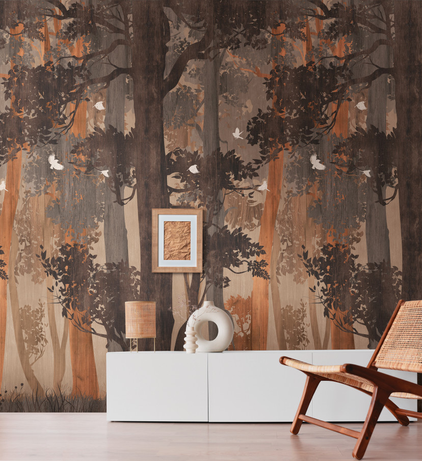 Forest brown beige - włókninowa fototapeta botaniczna Livingwalls - matowa i gładka