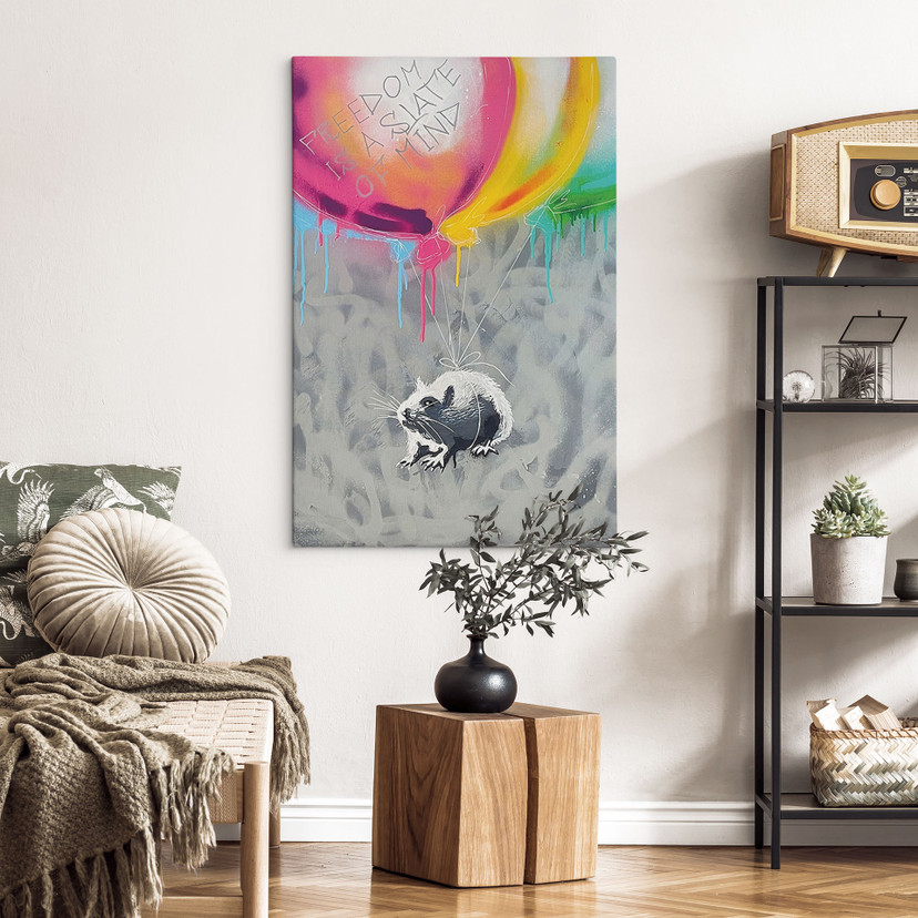 Leinwandbild Streetart Ratte Freedom Ballons - Habib