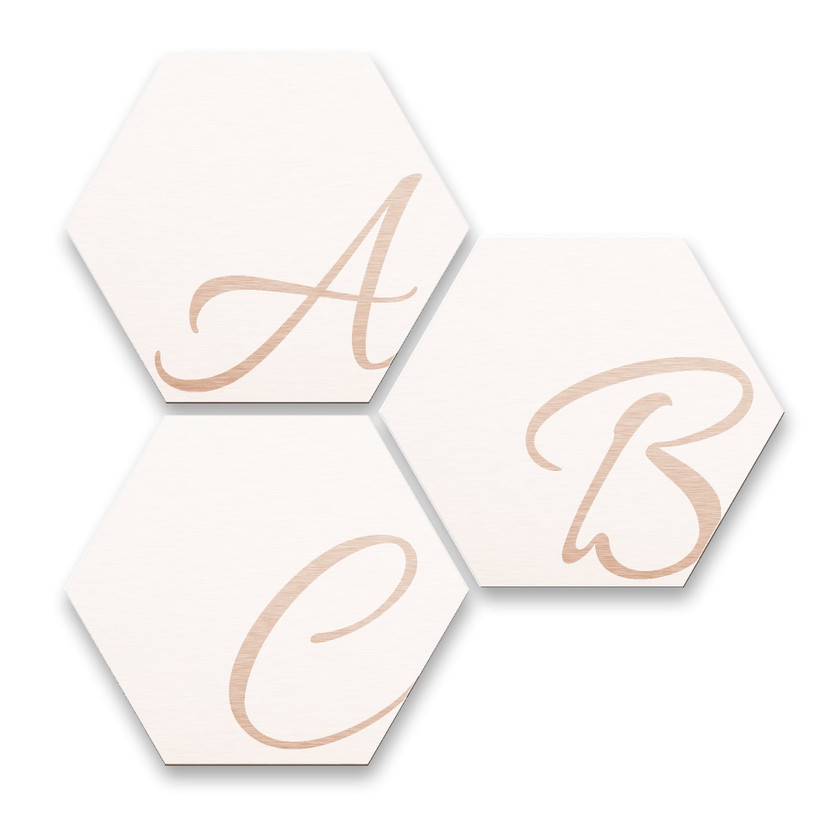 Hexagon bogstaver - Alu-dibond Kobbereffekt, hvid