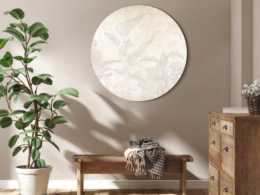 Rundes Leinwandbild Gedämpftes exotisches Grün in Beige