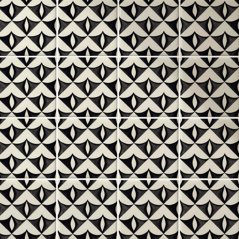 Naklejki na płytki Geometryczne ornamenty w kolorze czarno-beżowym - Treechild - zestaw 12 sztuk