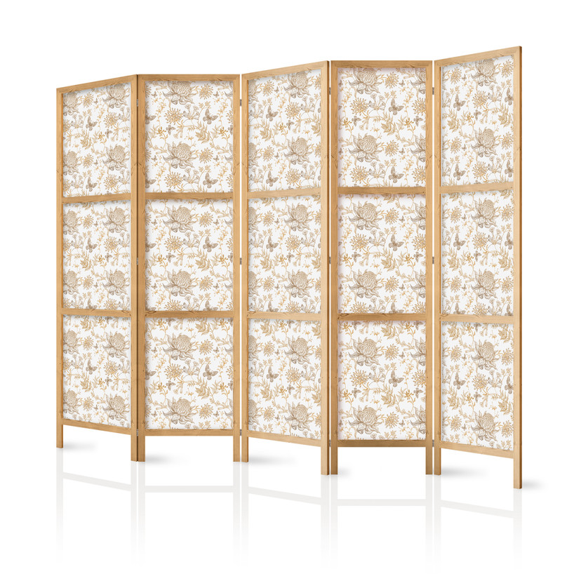 Japanischer Paravent, Raumteiler freistehend, Trennwand - Beige Shades of Nature
