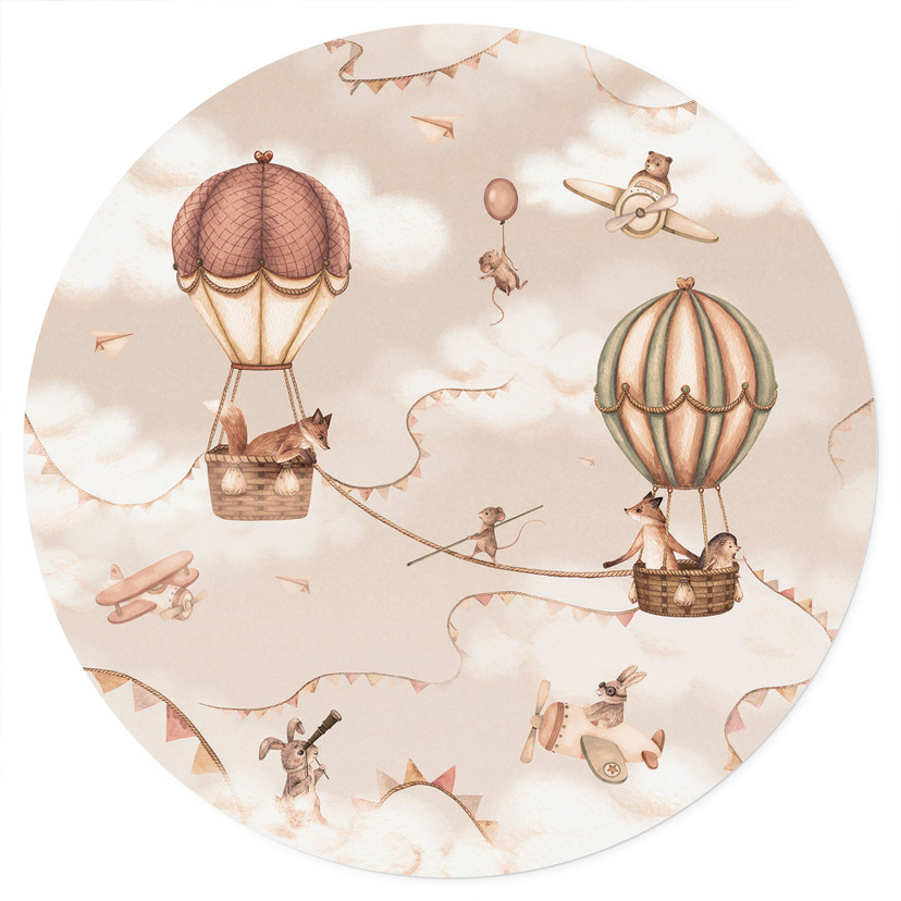 Wandtattoo Tierisches Abenteuer mit Heißluftballon - Oliver Robins - Rund