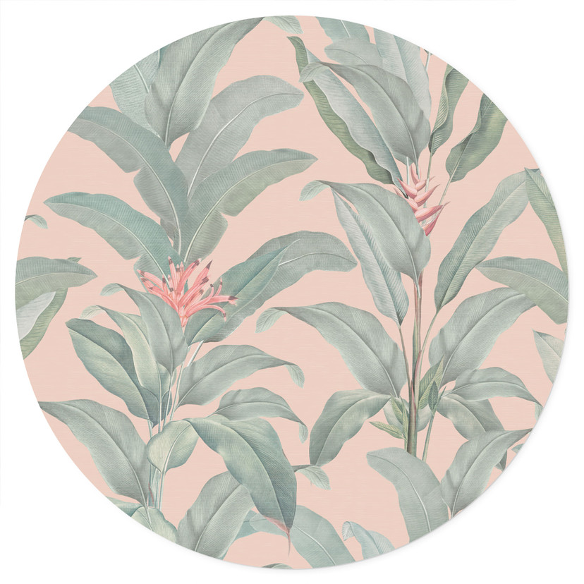 Muursticker Urban Jungle Tropical Leaves Roze - Bloemdecor - Rond
