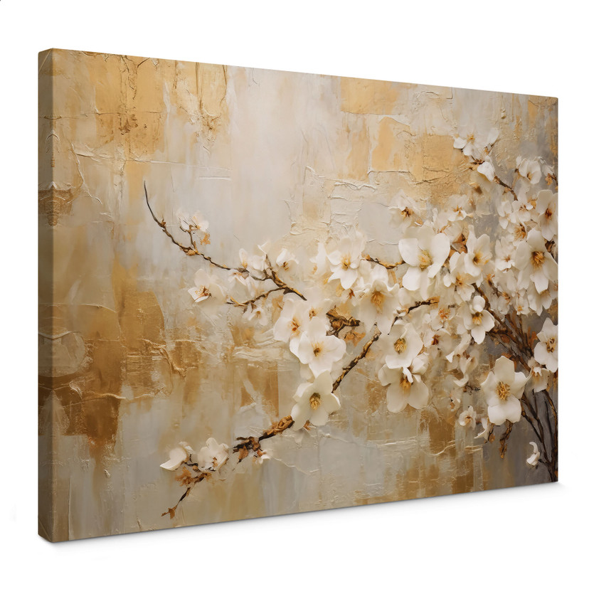 Canvas Tak bloemen op vintage goud - Paksoylu