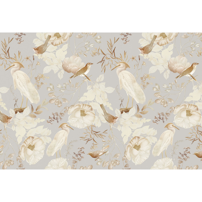 Papier peint photo Oiseaux parmi les fleurs blanches - UN Designs