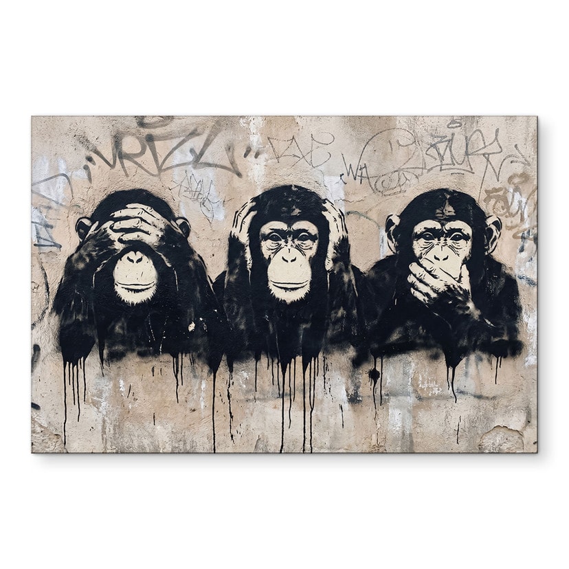 Tableau Trois Singes Street Art Graffiti - Magnusson - Alu-Dibond