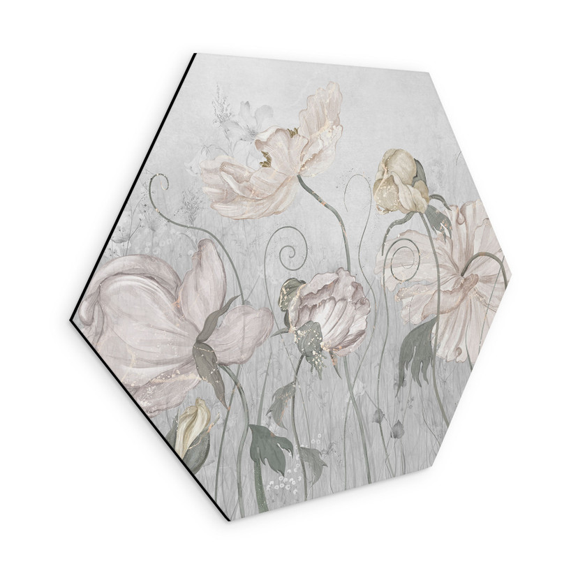 Wanddecoratie vintage stijl bloemen in grijs - Ms Tiff - Alu-Dibond