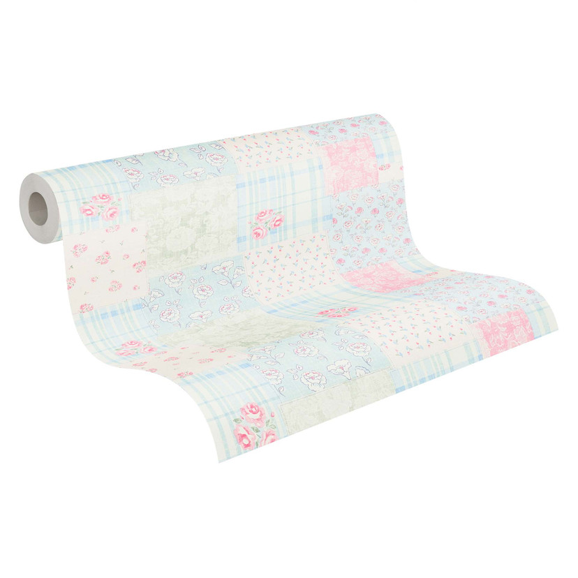 Papier peint à fleurs bleu rose - papier peint intissé campagne A.S. Création - mat et légèrement st