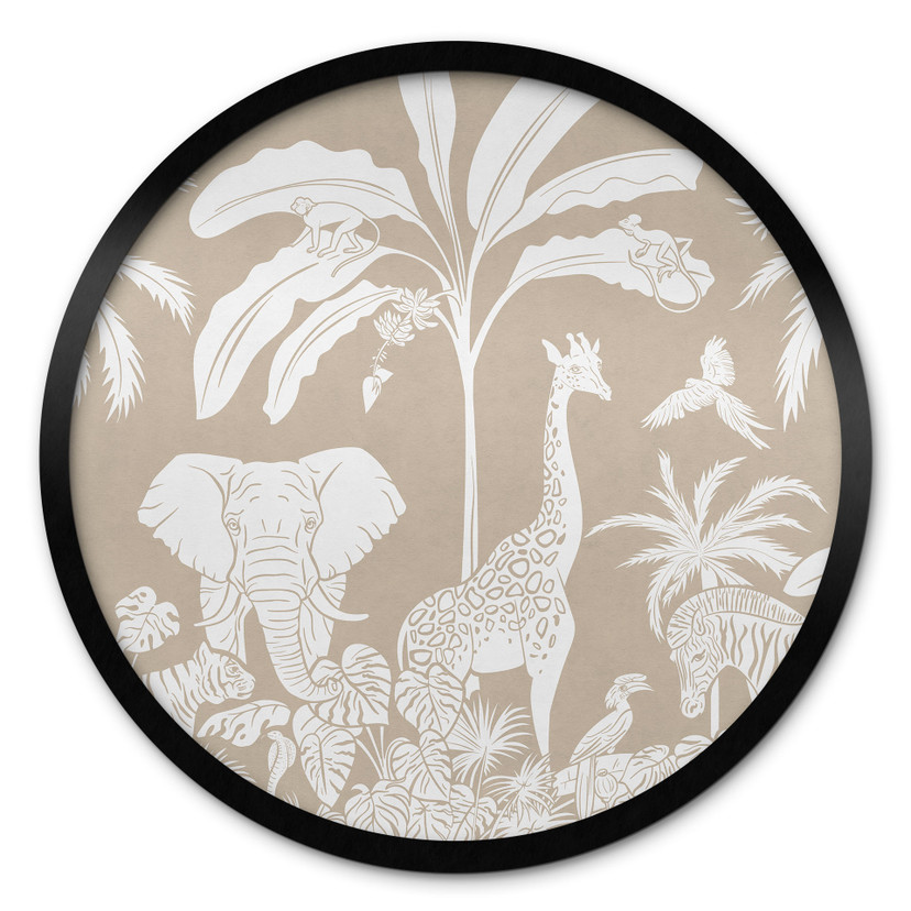 Plakat med jungledrømme - Afrikas vilde dyreliv i brunt - Kikki Belle - Round
