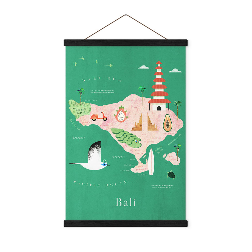 Tekstil plakat Kort over Bali - Rivers