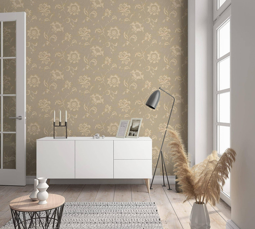 Vliestapete Blumen Floral Klassisch, Natur in Beige