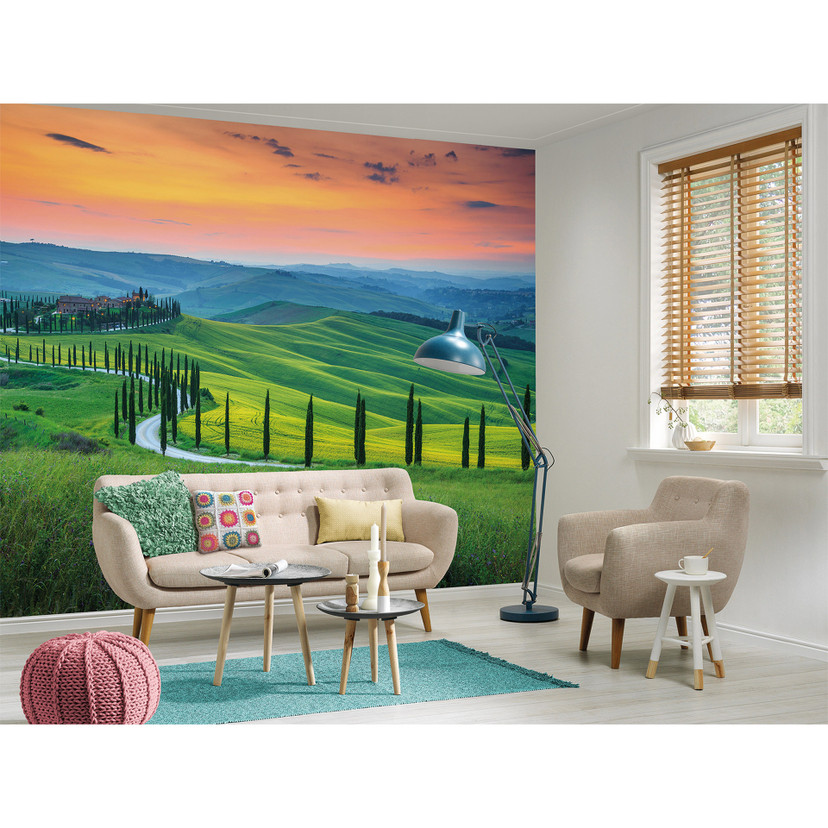 grønt og orange non-woven tapet Designwalls Toscana Toscana landskab
