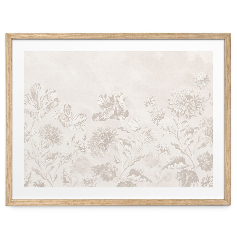 Bloemen Poster Wilde bloemen in krijtlook Greige - Bloomery Decor