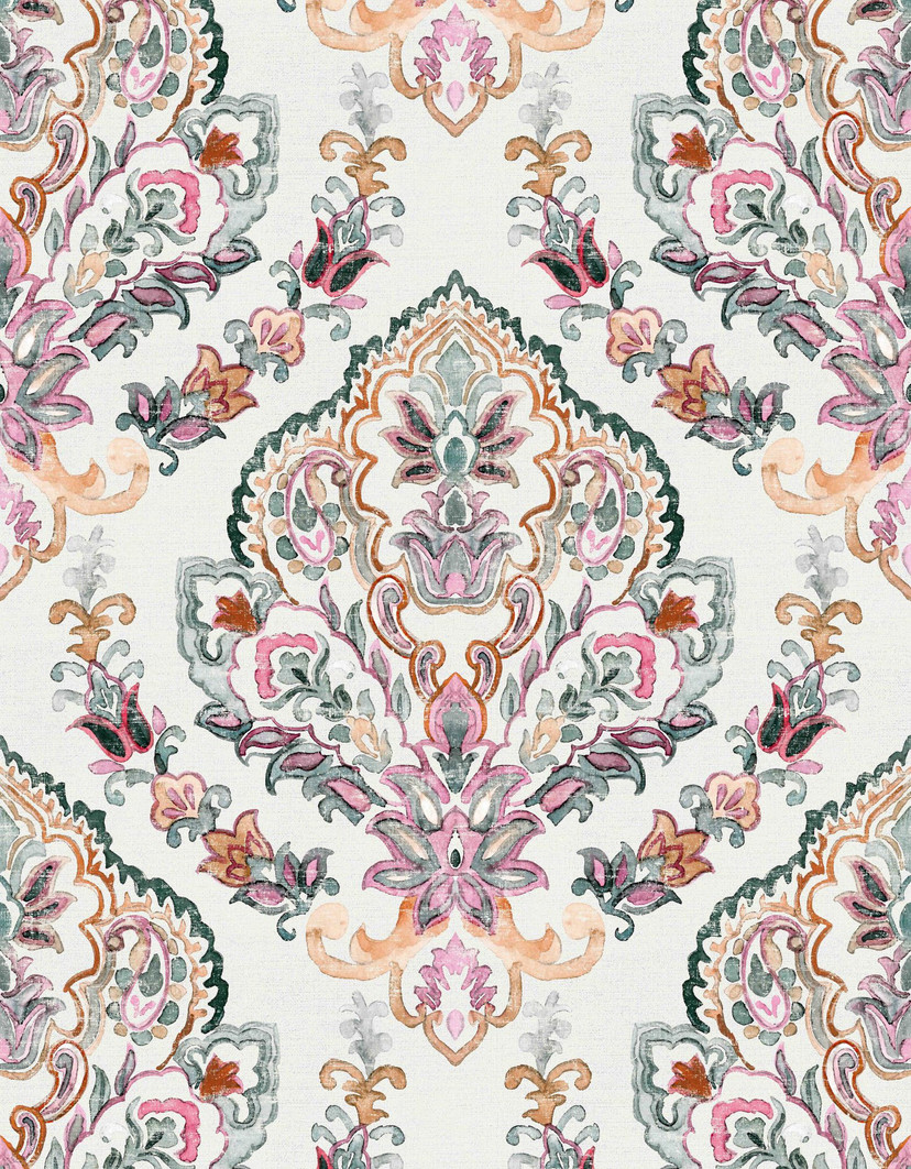 Papier peint photo motif Boho ornement pastel avec médaillon floral 3,4 x 2,65 m