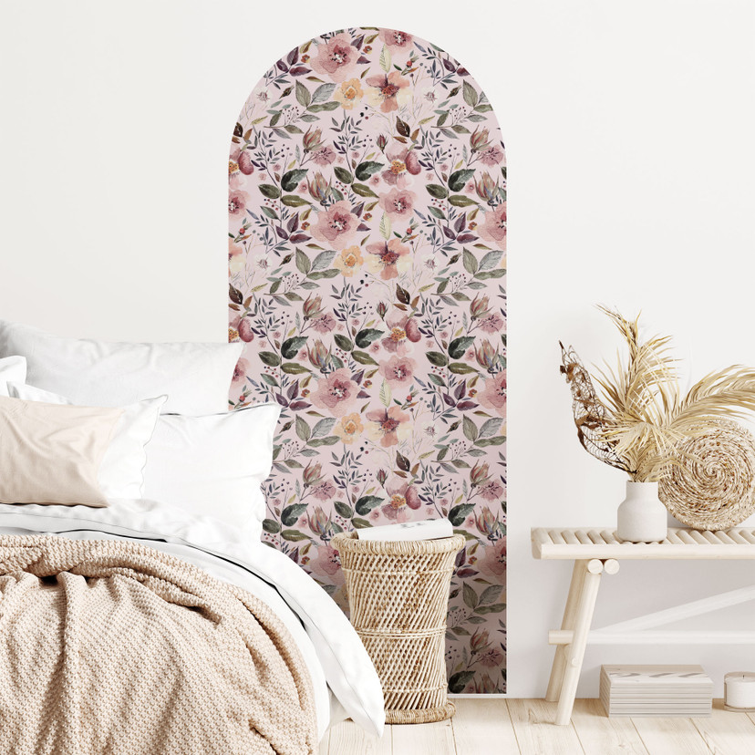 Wallsticker rundbue vægpanel blomster i akvarel - UN Design - smal