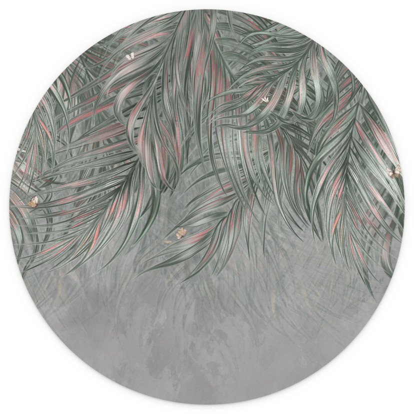 Fotobehang jungle - exotische palmbladeren roze-groen - Ms Tiff - rond - zelfklevend/niet-geweven