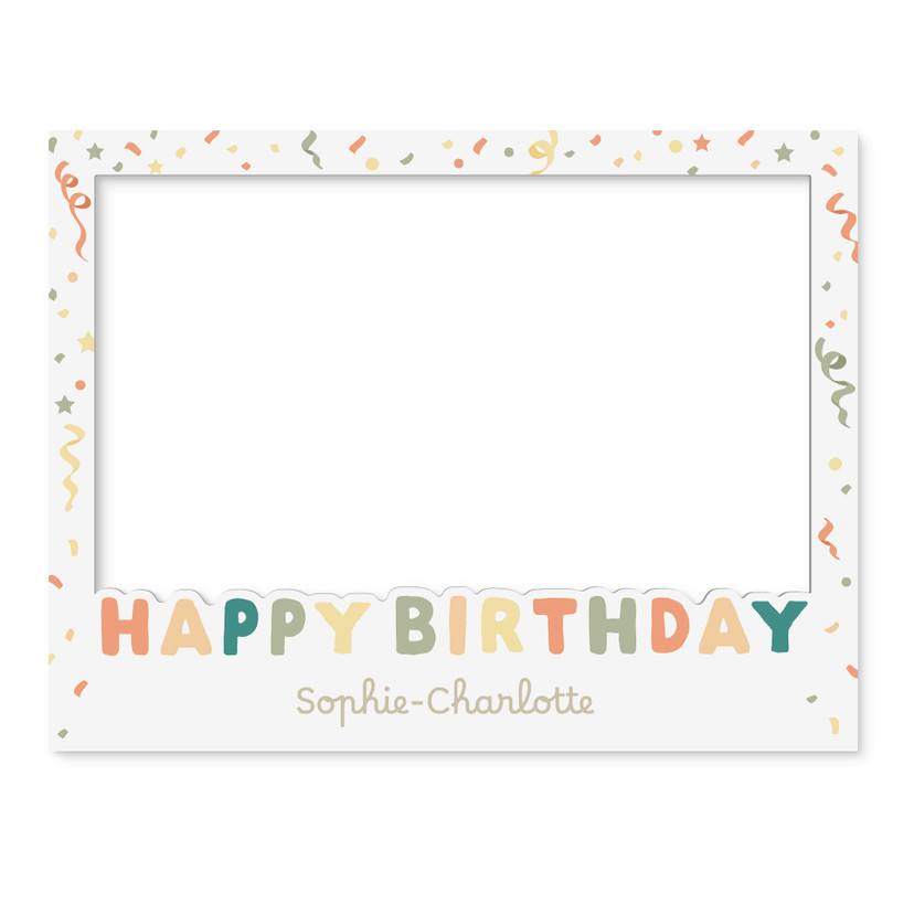 Fotoramme Happy Birthday med konfetti i bredformat - kan personaliseres
