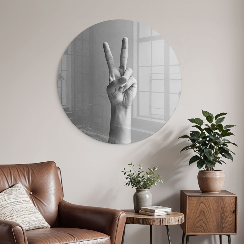 Glasbild Victory Hand - Zeichen des Friedens und Sieges - Bühler - Rund