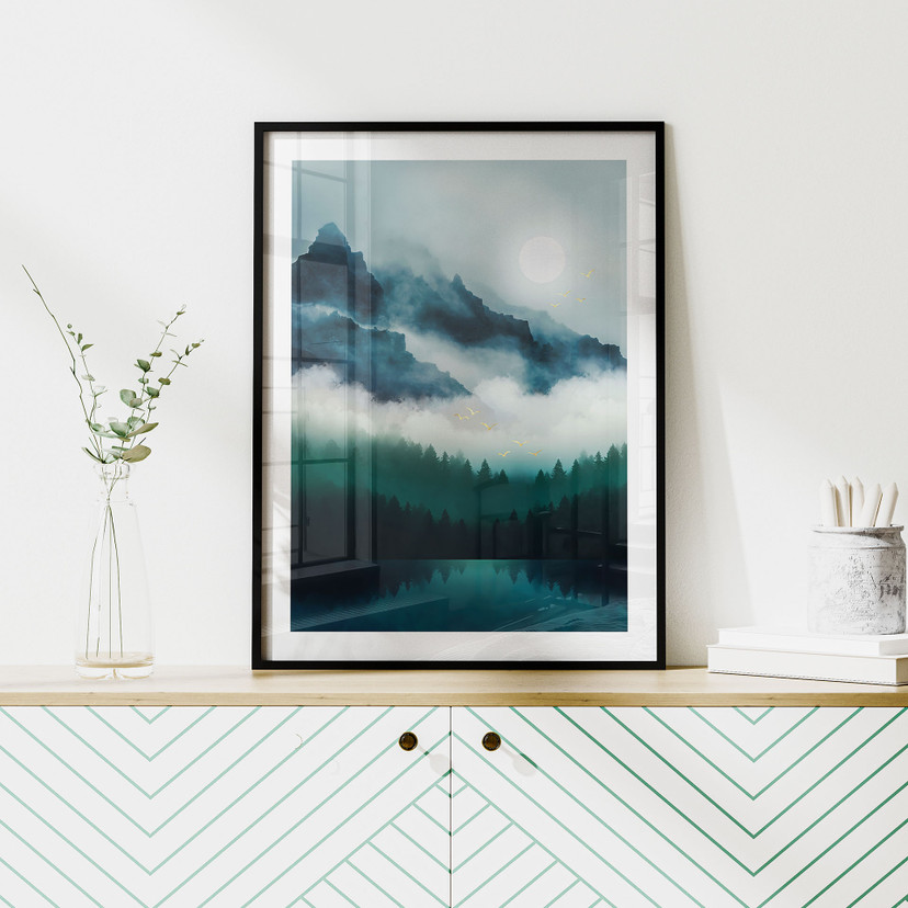 Plakat z mglistym krajobrazem nocą - SpaceFrog Designs