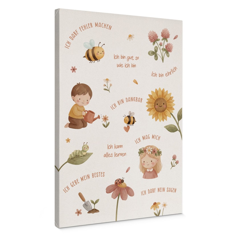 Leinwandbild - Affirmationen Blumen für Kinder