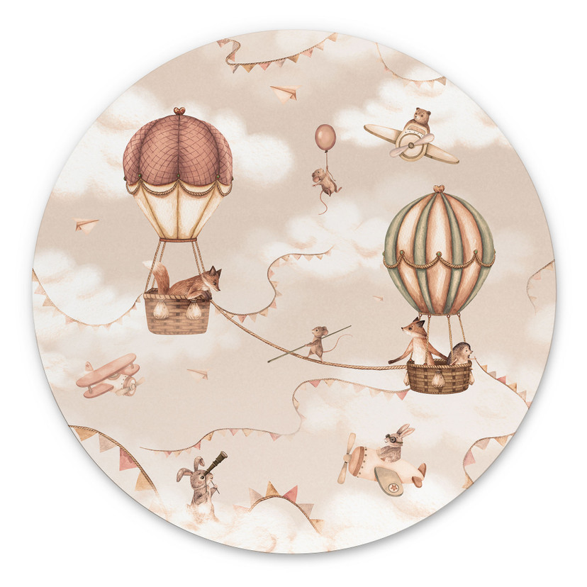 Tableau Aventure Animalière en Montgolfière - Oliver Robins - Alu-Dibond - Rond