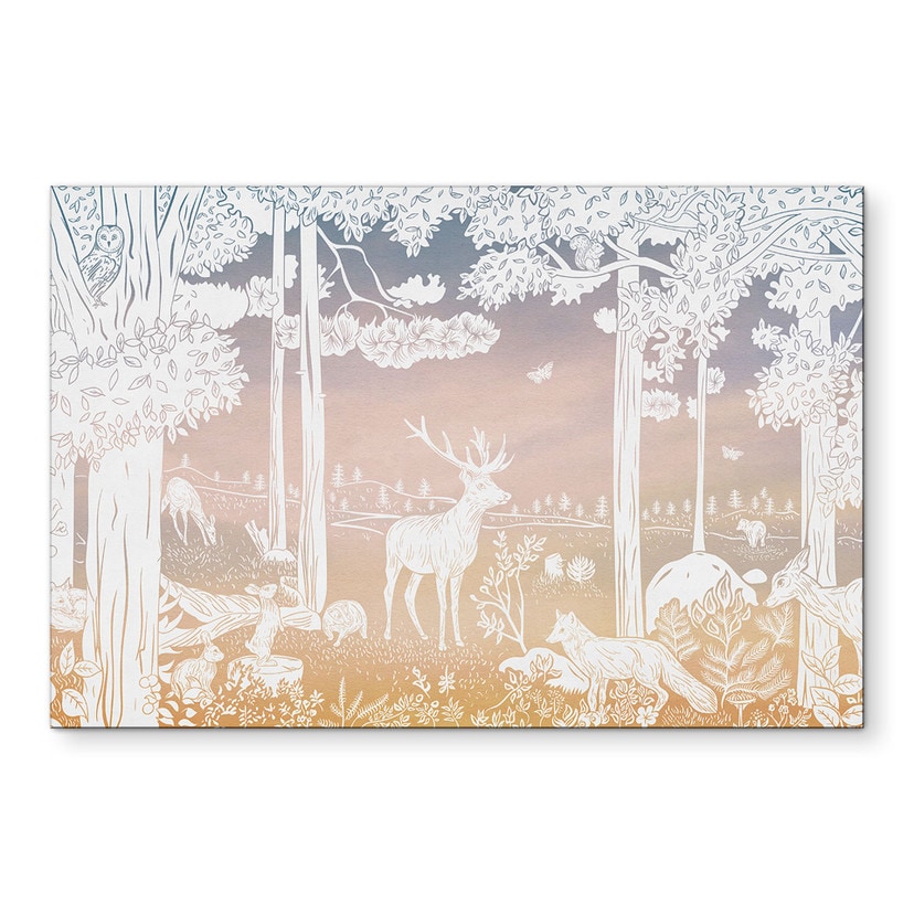 Tableaux Forêt paisible avec cerfs et renards - Ombre - Kikki Belle - Alu-Dibond