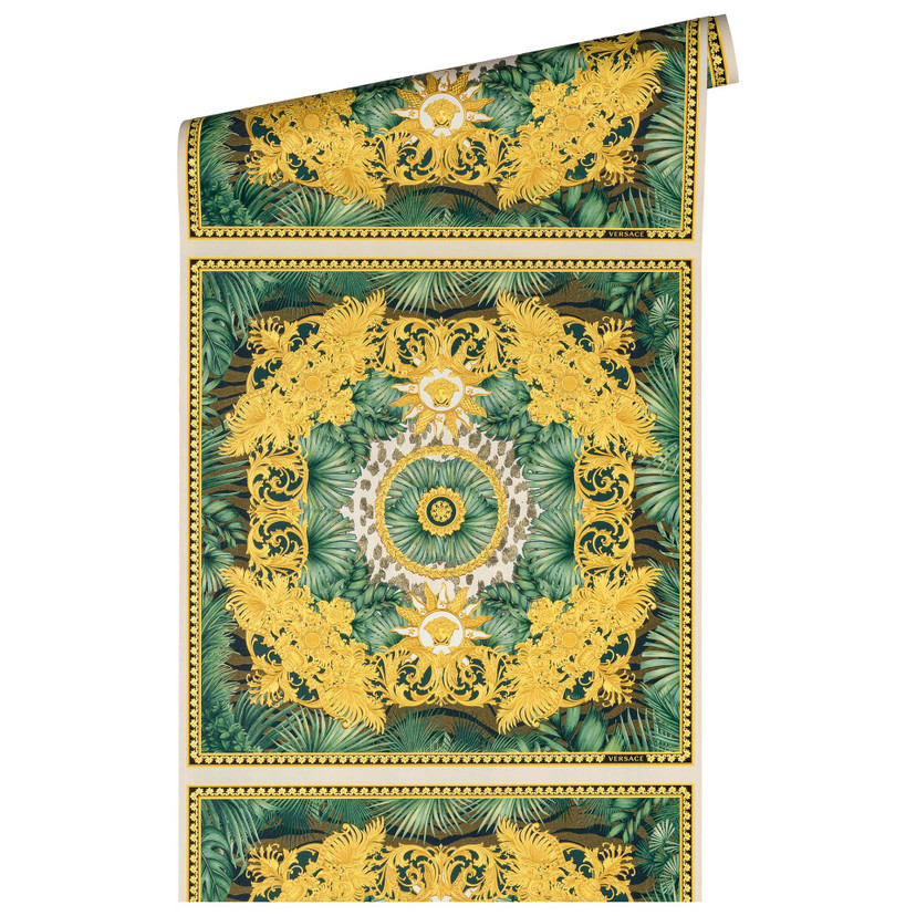 Tapeta Versace Home liście palmy zielone złoto dżungla luksusowa tapeta z włókniny designerska tapet