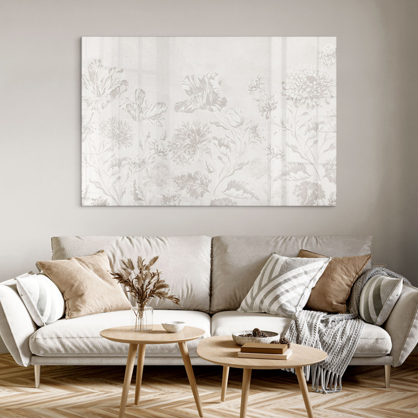 Tableau en verre acrylique Fleurs sauvages aspect craie Greige - Bloomery Decor