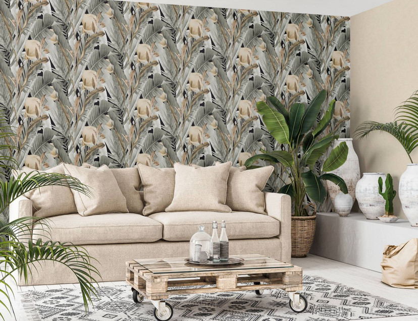 Blomstertapet non-woven Spirit of Jungle grå, brun