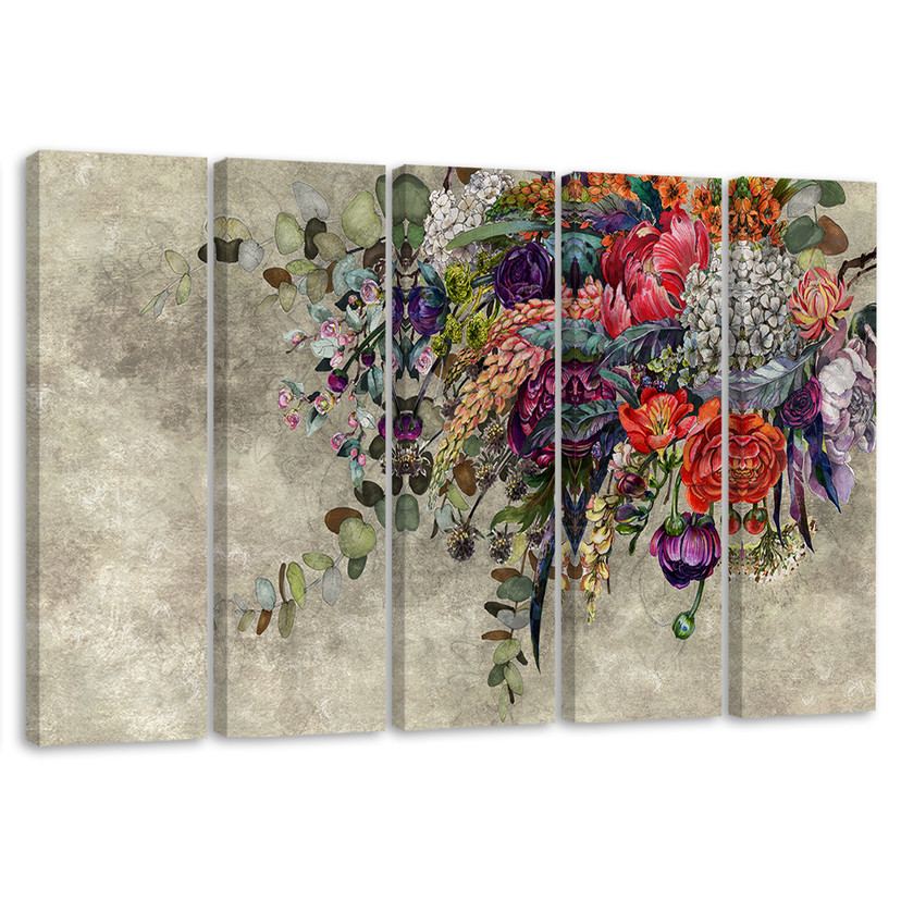 Lærred print 5 styk, buket blomster
