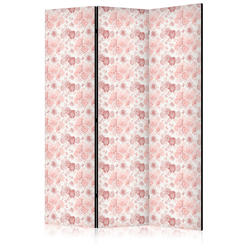 Paravent, Raumteiler freistehend, Trennwand - Pink Blossoming - Warm Floral White