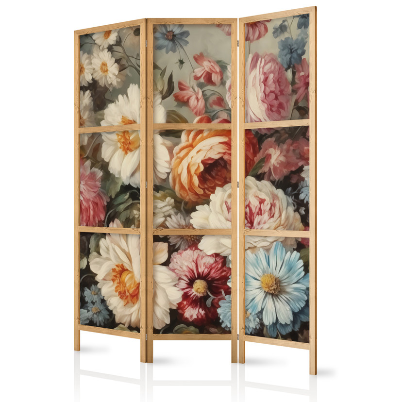 Japanischer Paravent, Raumteiler freistehend, Trennwand - Scent of Nature in Pastel Colors