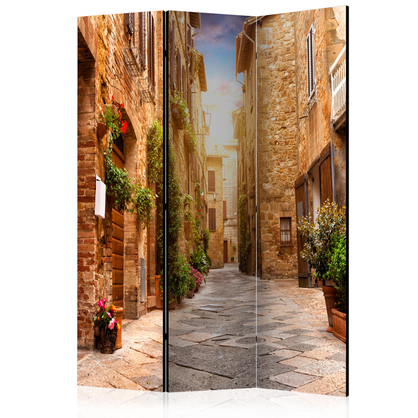 Screen room divider - Farverig gade i Toscana, 3-delt