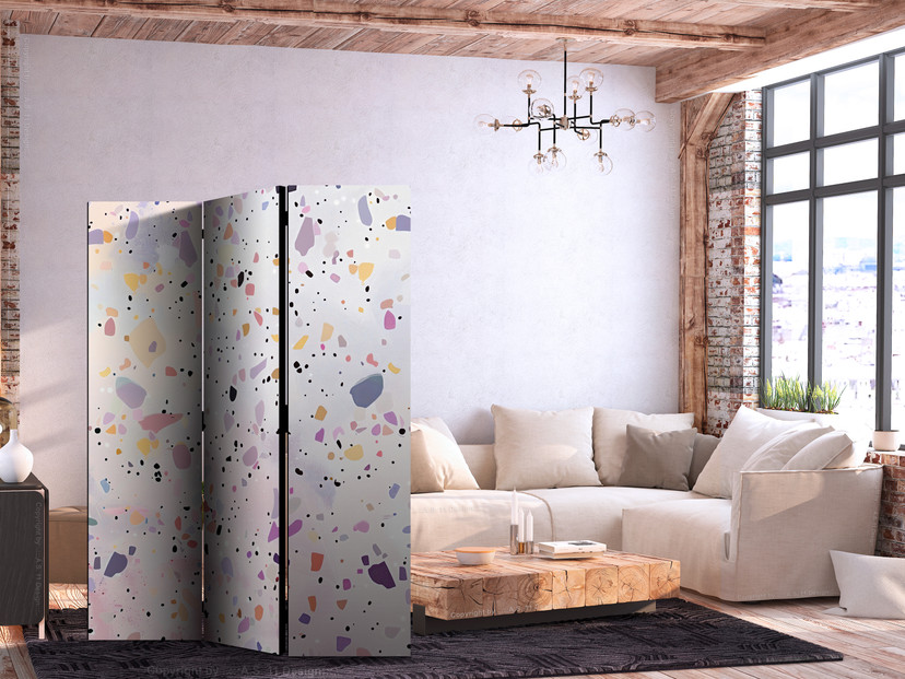 Paravent, Raumteiler freistehend, Trennwand - Terrazzo in Confetti Style - Violet-Pink - Colorful Pa