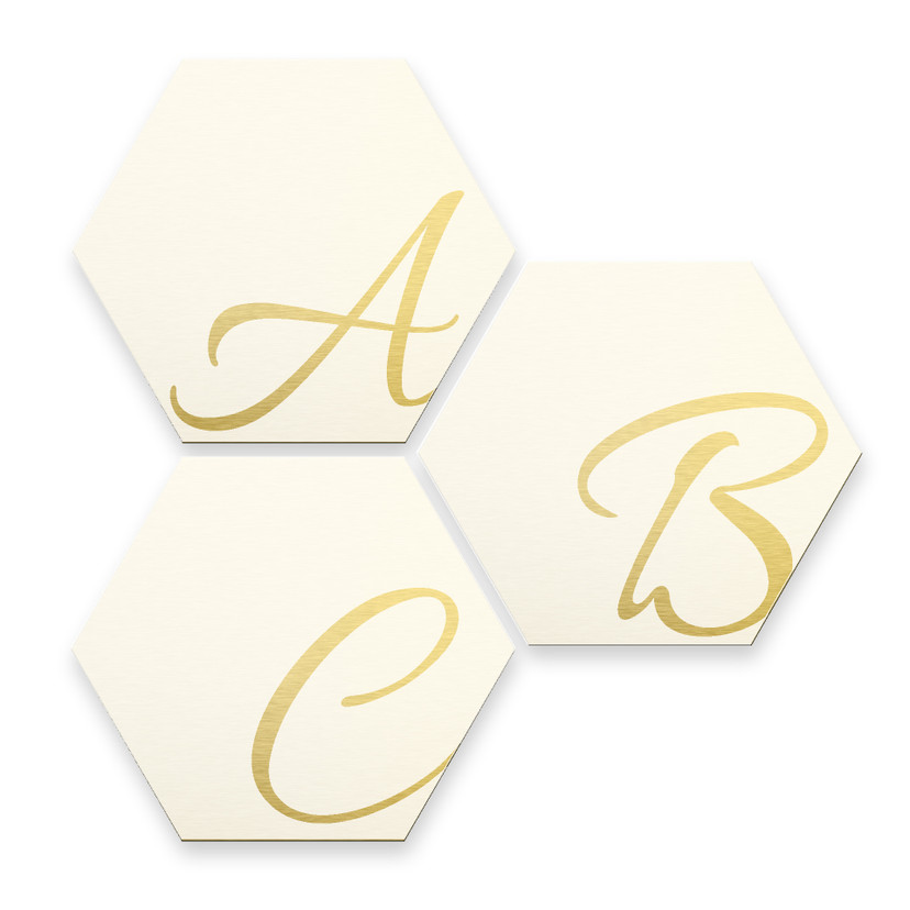 Hexagon bogstaver - Alu-dibond Guldeffekt, hvid