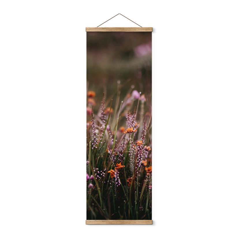 Obraz tkaniny Jesienne kwiaty w pomarańczowo-liliowej panoramie - Annie