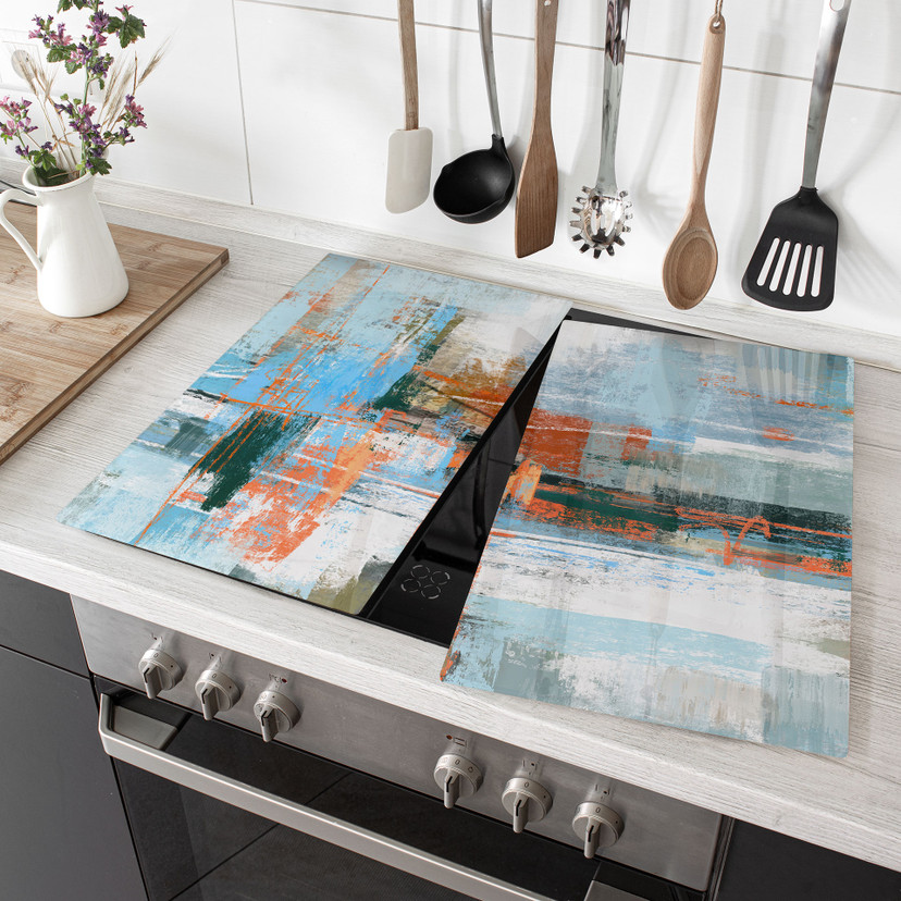 Herdabdeckplatte Abstraktes Farbspiel blau orange - Cheney