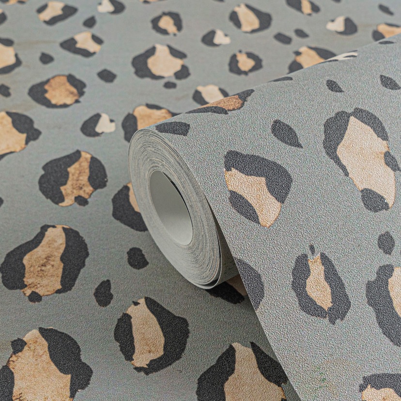 Papel pintado estampado leopardo gris negro beige - estampado animal - Papel pintado no tejido moder