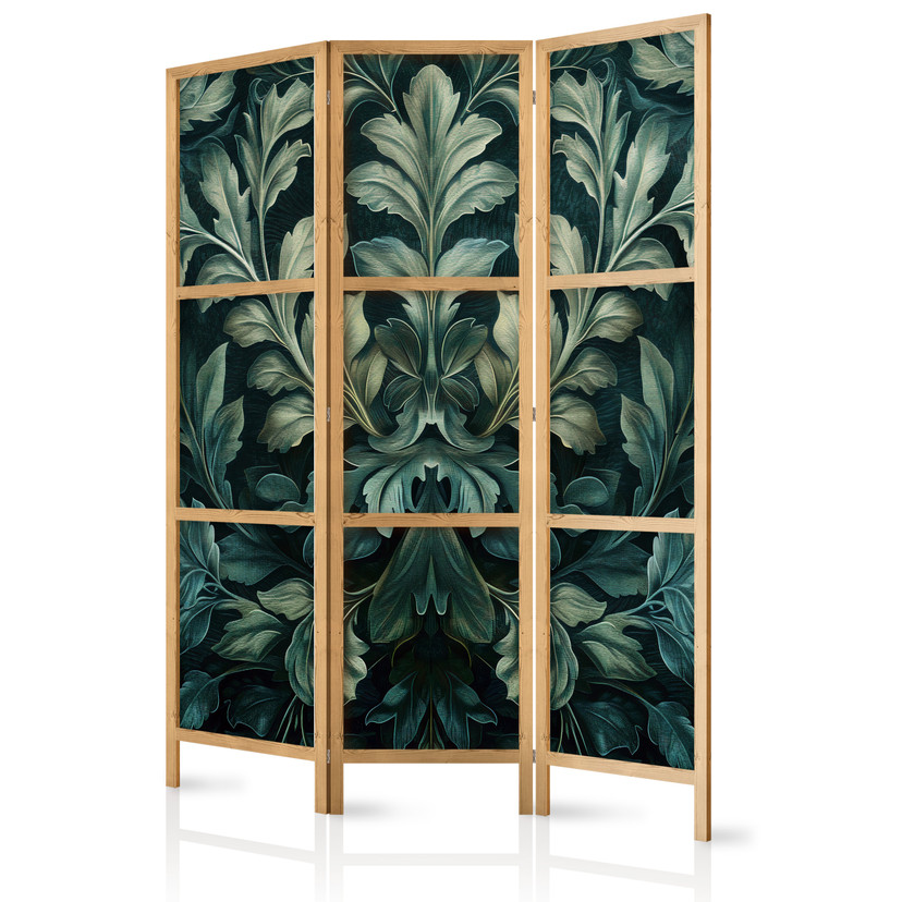 Japanischer Paravent, Raumteiler freistehend, Trennwand - Dark Green Victorian Leaves: Botanical Car