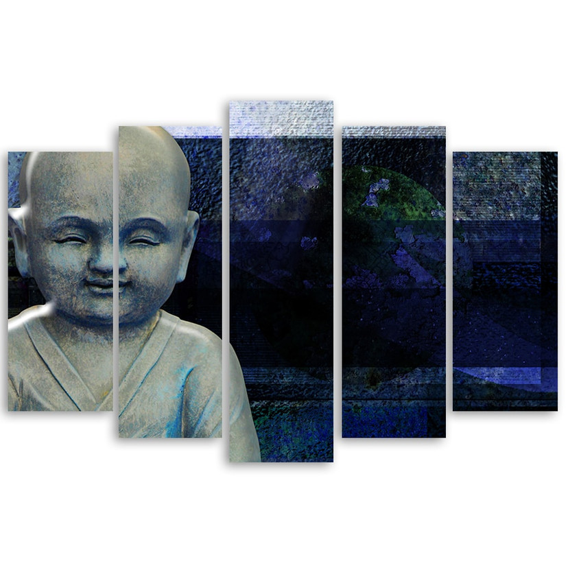 5 stykke lærredstryk, Buddha Feng Shui Meditation Blå