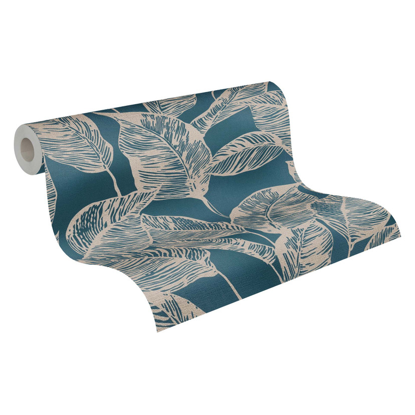 Tapeta z liśćmi - tapeta z włókniny Floral by A.S. Création Blue Brown Nature bez PVC 386631